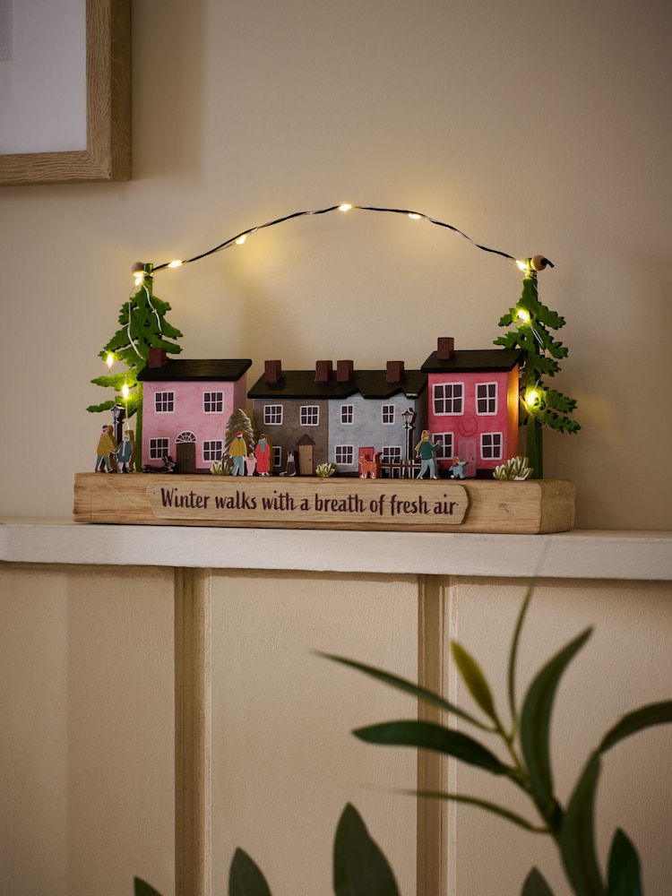 Multicolour Light Up Wooden Winter House Scene - Image 1 of 6 Multicolour Light Up Wooden Winter House Scene - Image 1 of 6