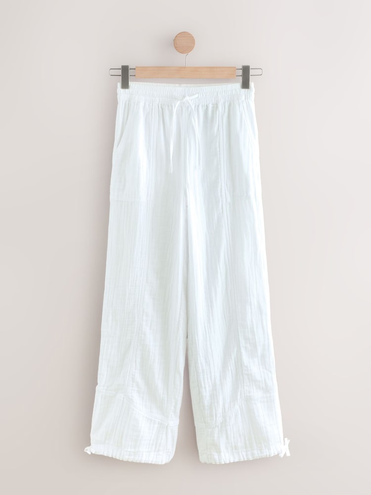 White 100% Cotton Double Cloth Pull On Harem Trousers - Image 1 of 3