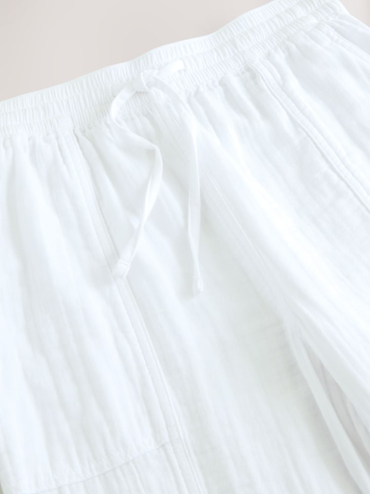 White 100% Cotton Double Cloth Pull On Harem Trousers - Image 3 of 3
