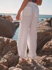 White 100% Cotton Double Cloth Pull On Harem Trousers - Image 4 of 8