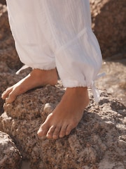 White 100% Cotton Double Cloth Pull On Harem Trousers - Image 5 of 8