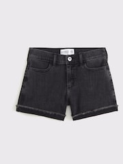 High Rise Denim Shorts With Fray Hem Detail - Image 1 of 3
