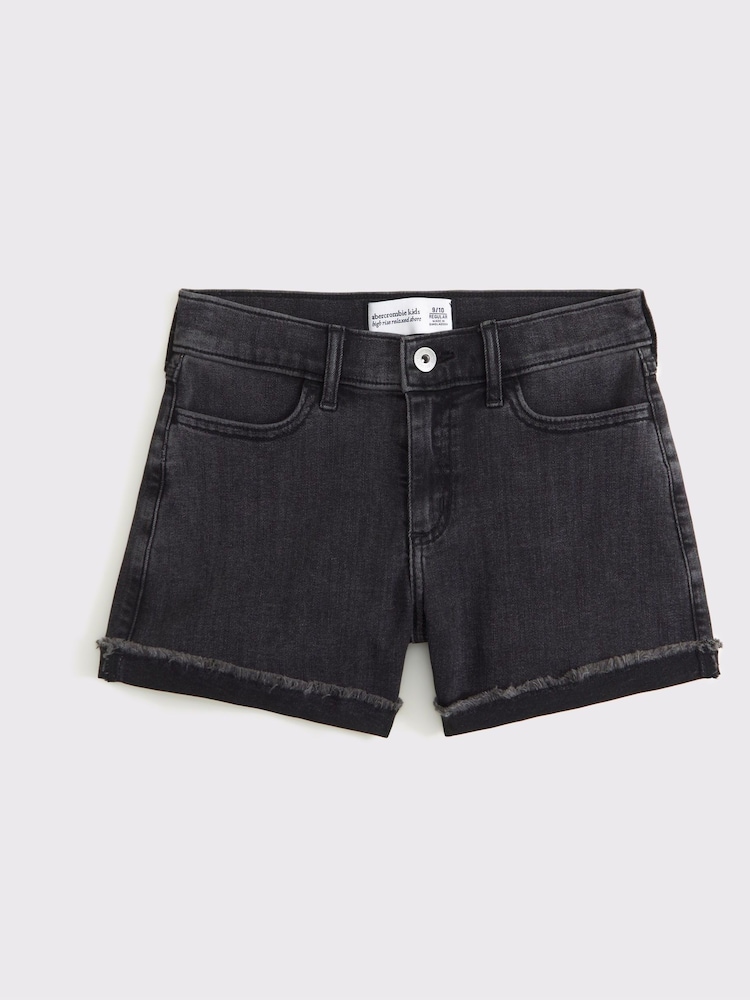 High Rise Denim Shorts With Fray Hem Detail - Image 1 of 3