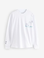 White Hokusai - تيشرت بكم طويل من القطن 100% ثقيل الوزن مُزيَّن برسومات غرافيك - صورة 1 من 2