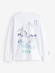 White Hokusai - تيشرت بكم طويل من القطن 100% ثقيل الوزن مُزيَّن برسومات غرافيك - صورة 2 من 2