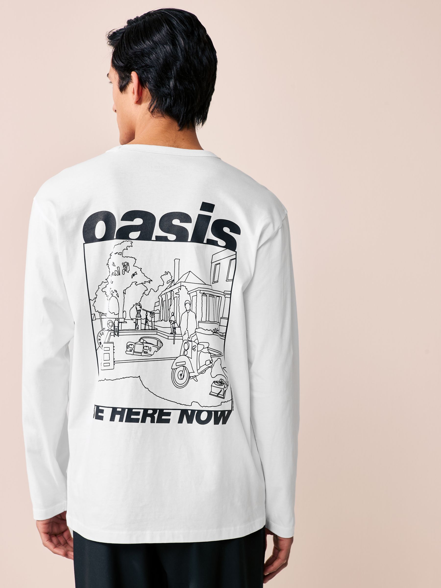 Buy White 100% Cotton Oasis Long Sleeve Graphic Band T-Shirt