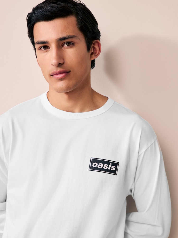 Blanc - T-shirt 100% coton Oasis à manches longues - Image 5 of 11