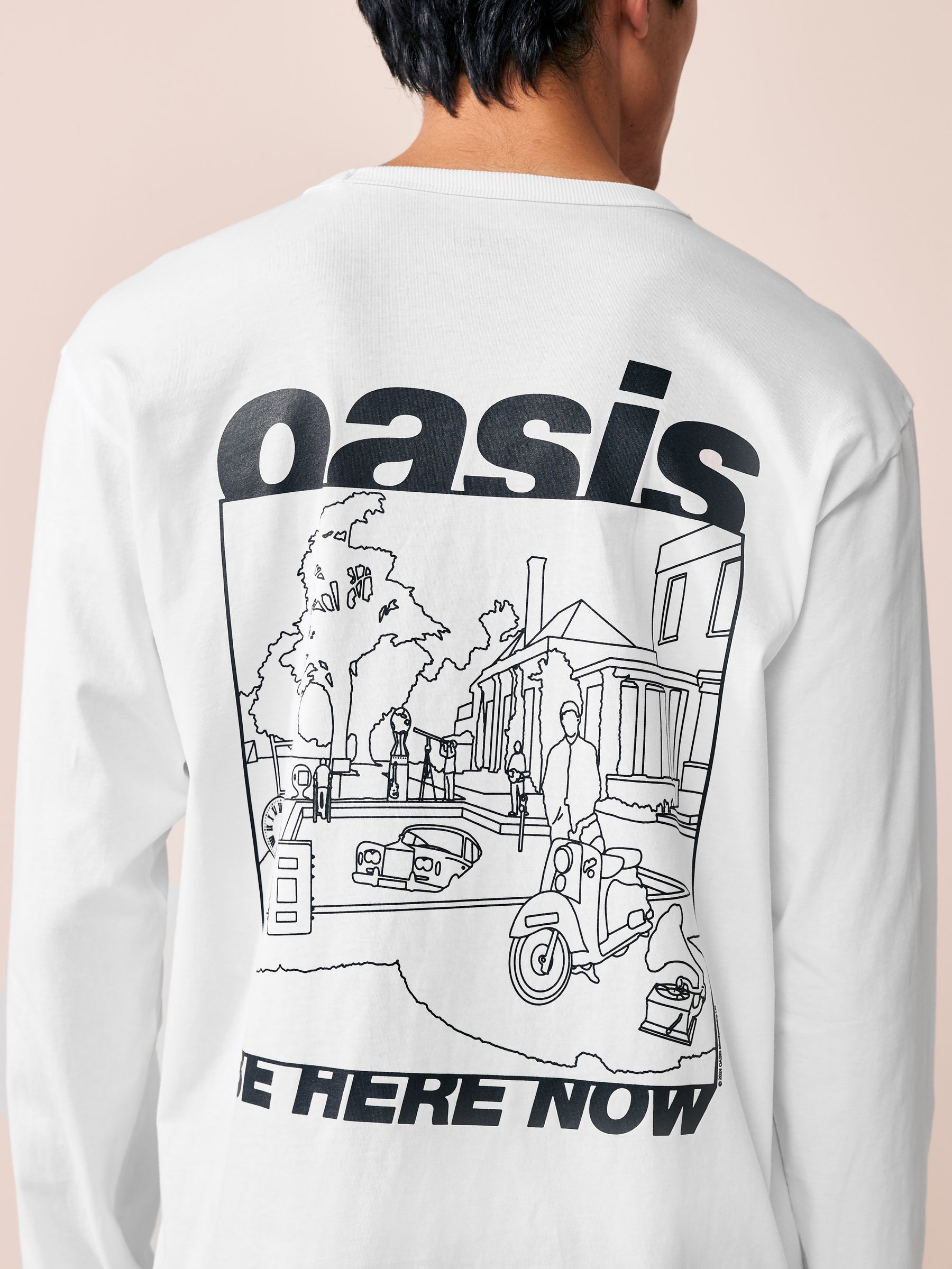 Buy White 100% Cotton Oasis Long Sleeve Graphic Band T-Shirt