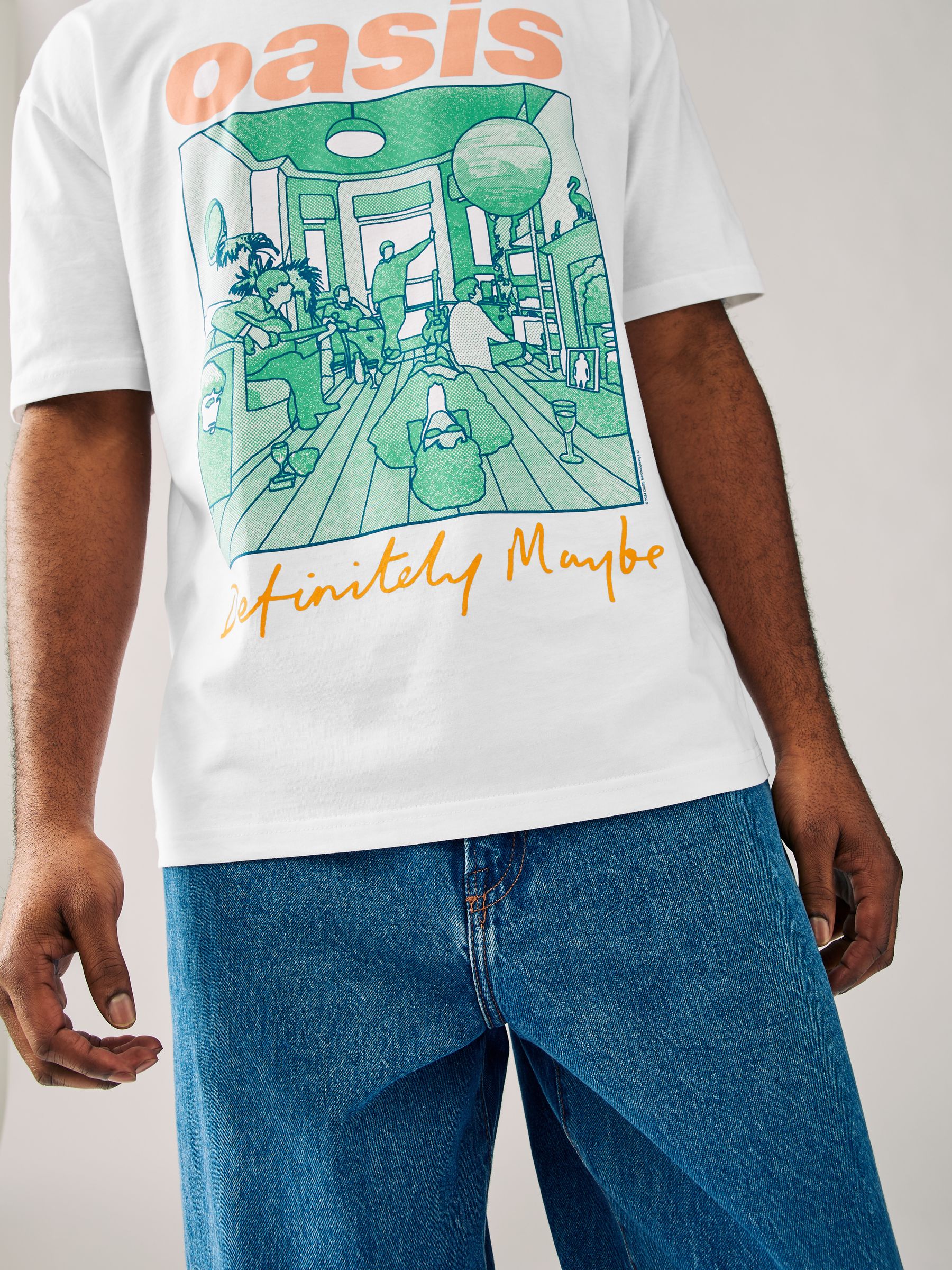 Buy White Colour Oasis Graphic Band 100% Cotton T-Shirt from