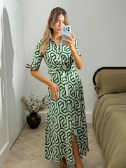 Style Cheat Green Daphne Belted Shirt Dress - Image 1 of 4