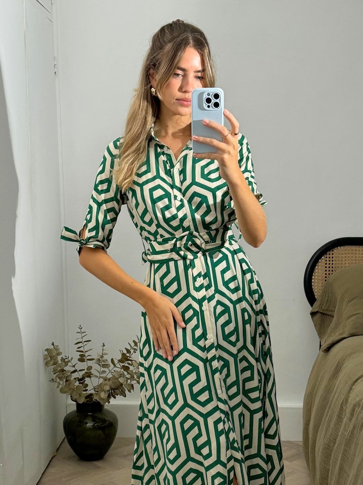 Style Cheat Green Daphne Belted Shirt Dress - Image 4 of 4