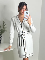 Style Cheat White Calla Contrast Tipping Short Knit Dress - Image 1 of 4