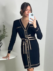 Preto - Style Cheat de malha com decote em contraste e Calla Short Dress - Imagem 1 de 4