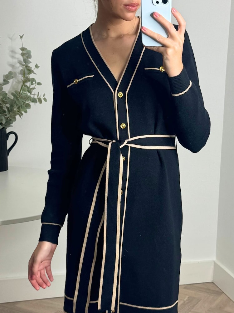 Preto - Style Cheat de malha com decote em contraste e Calla Short Dress - Imagem 4 de 4