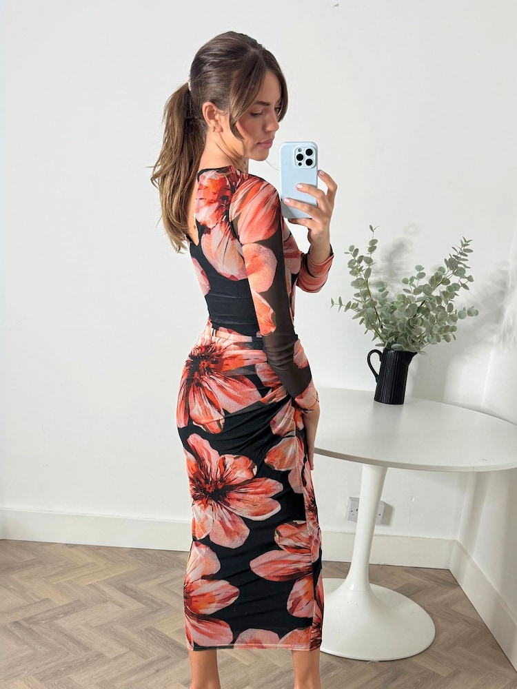 Style Cheat Black Large Scale Floral Large Scale Floral Maeva Mesh Maxi Dress - Image 2 of 4