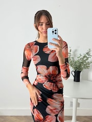 Style Cheat Black Large Scale Floral Large Scale Floral Maeva Mesh Maxi Dress - Image 4 of 4
