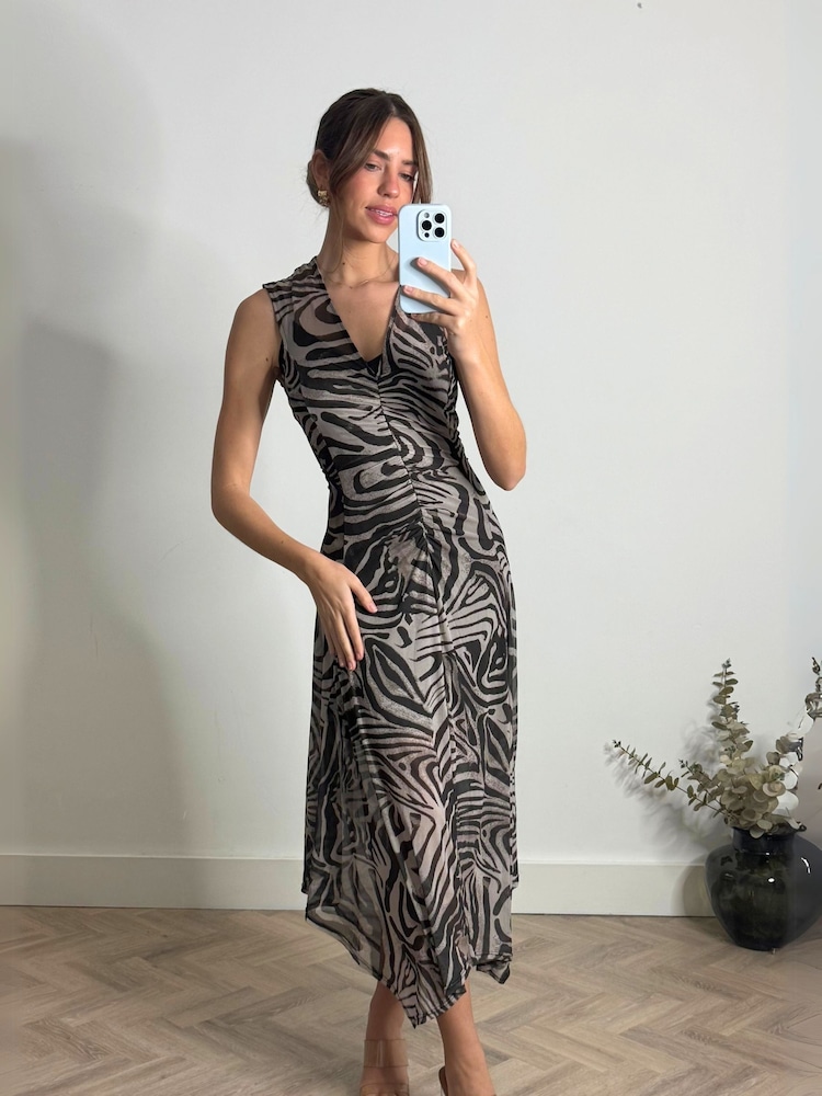 Style Cheat Senna V-Neck Ruched Animal Midi Dress - Image 1 of 4