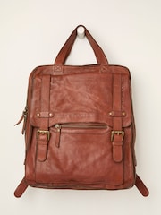 FatFace Chestnut Brown Leather Rucksack - Image 1 of 2