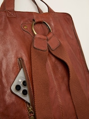 FatFace Chestnut Brown Leather Rucksack - Image 2 of 2