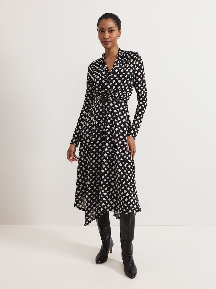 Phase Eight Black Caitlin Printed Mesh Dress - Image 1 of 7