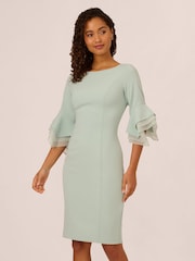 Adrianna Papell Green Knit Crepe Tiered Sleeve Dress - Image 1 of 7