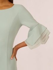 Adrianna Papell Green Knit Crepe Tiered Sleeve Dress - Image 5 of 7