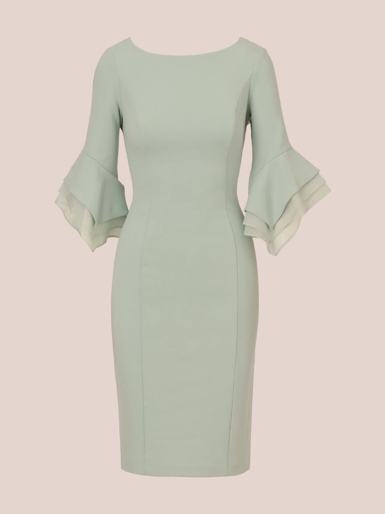 Buy Adrianna Papell Green Knit Crepe Tiered Sleeve Dress from Next USA