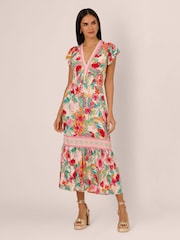 Adrianna Papell Pink Printed Midi Dress - Image 1 of 7