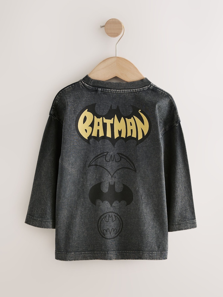 Black Washed Batman Long Sleeve T-Shirt (3mths-8yrs) - Image 2 of 4