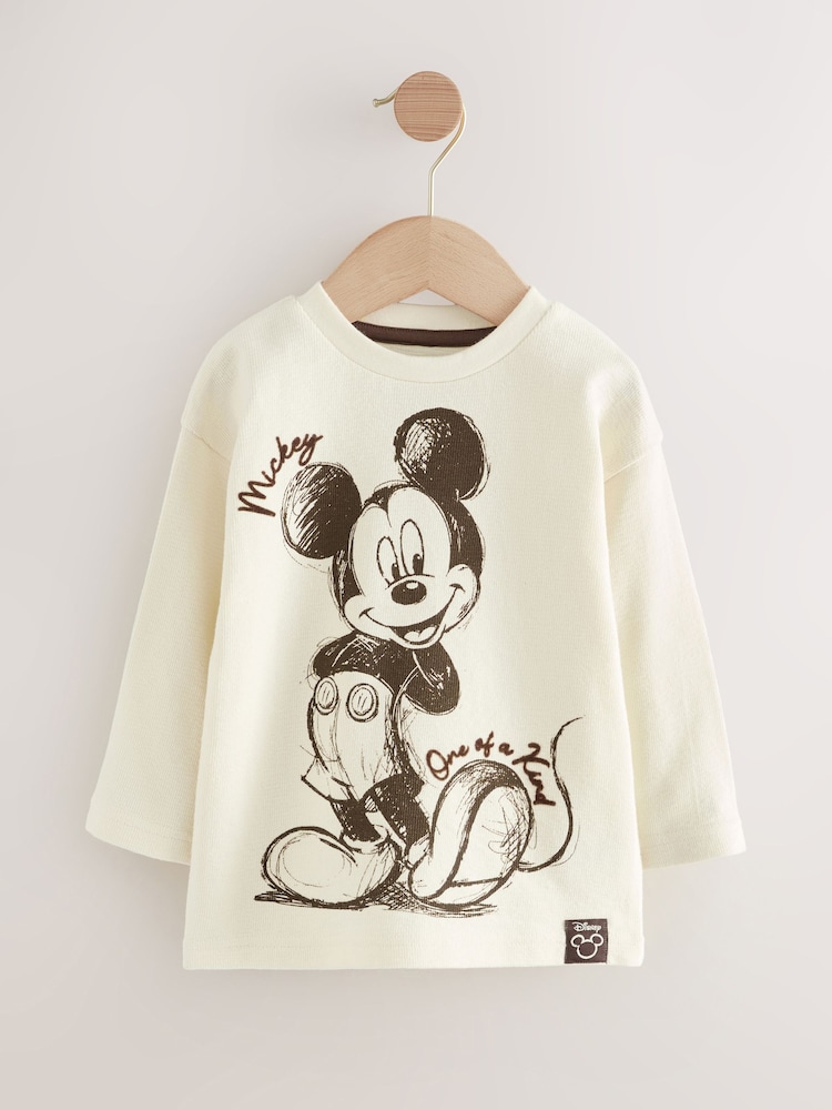 Oatmeal Mickey Mouse Long Sleeve T-Shirt (3mths-8yrs) - Image 1 of 5