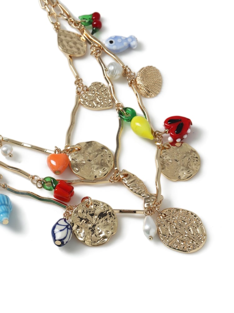 Aela Gold Tone Eclectic Charm Multirow Necklace - Image 2 of 2