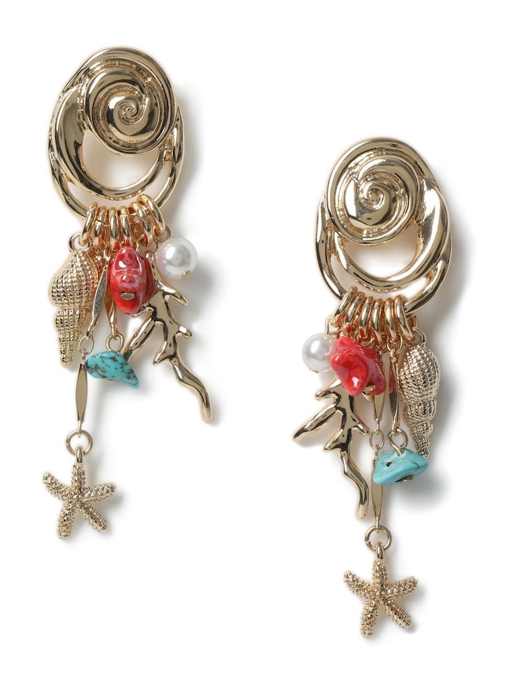 Aela Gold Tone Sealife Charm Drop Earrings - Image 1 of 3