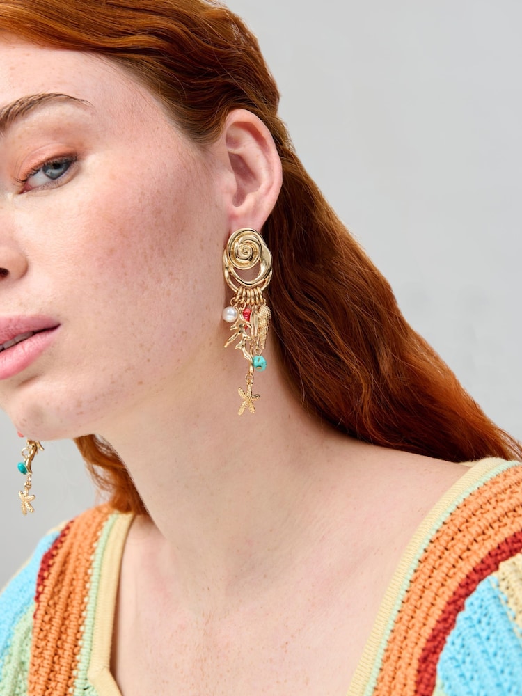 Aela Gold Tone Sealife Charm Drop Earrings - Image 3 of 3