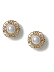 Aela Oversized Gold Tone Pearl Stud Earrings - Bild 1 von 2