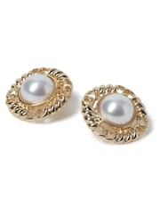 Aela Oversized Gold Tone Pearl Stud Earrings - Bild 2 von 2