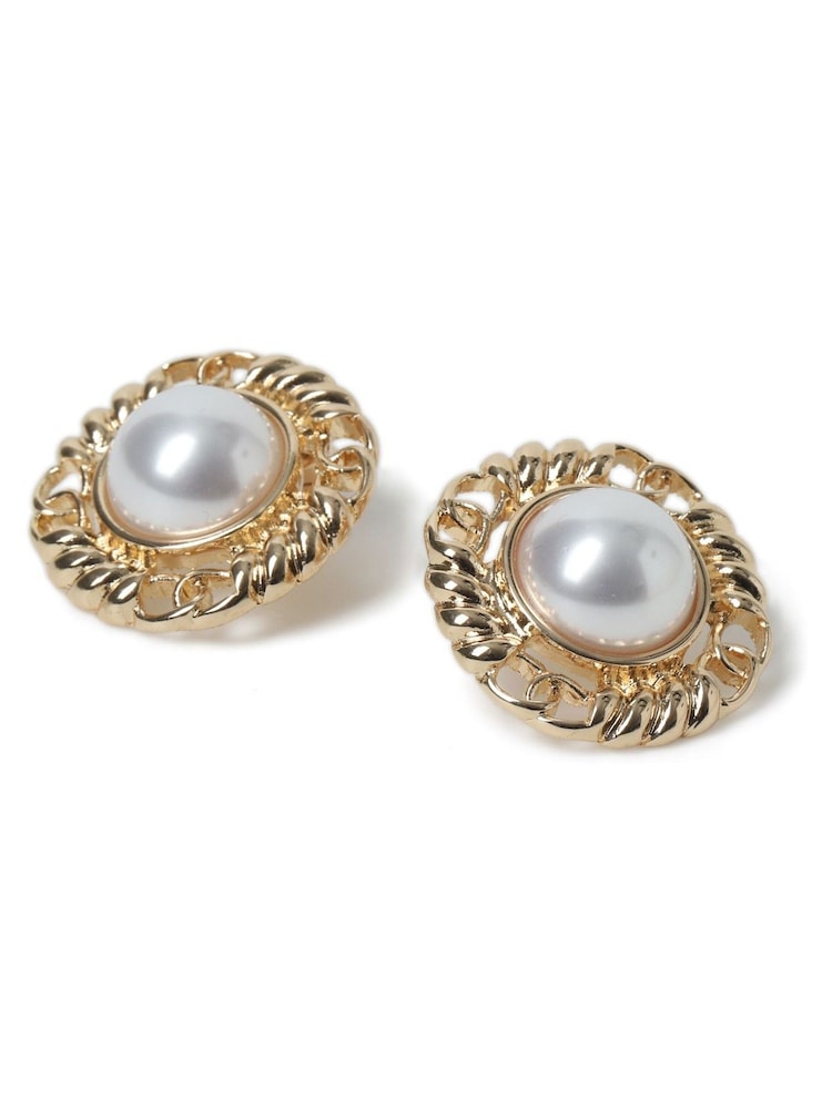 Aela Oversized Gold Tone Pearl Stud Earrings - Bild 2 von 2