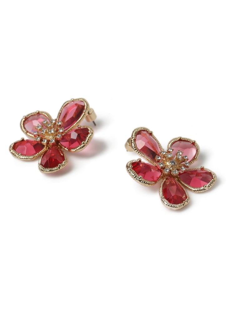 Aela Pink Resin Flower Stud Earrings - Image 4 of 4