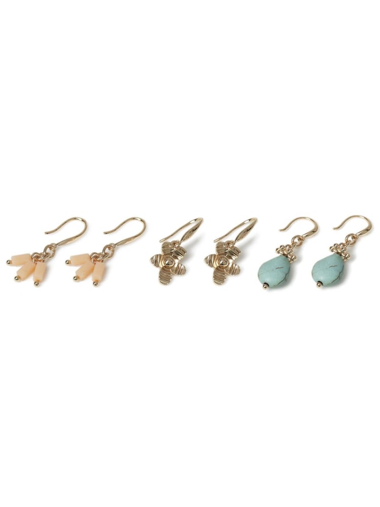 Aela Gold Tone Flower and Stone Drop Earrings Set - Image 2 of 2