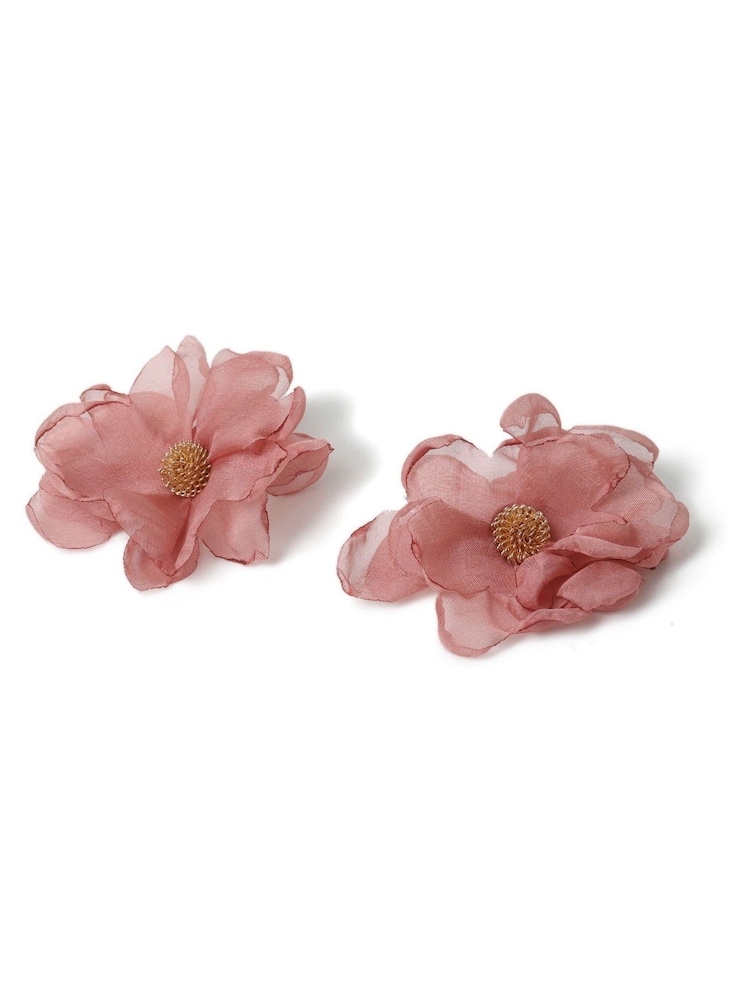 Aela Pink Fabric Ruched Flower Stud Earrings - Image 1 of 3