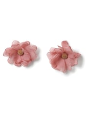 Aela Pink Fabric Ruched Flower Stud Earrings - Image 2 of 3