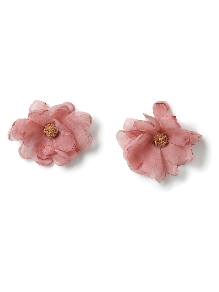Aela Pink Fabric Ruched Flower Stud Earrings - Image 2 of 3