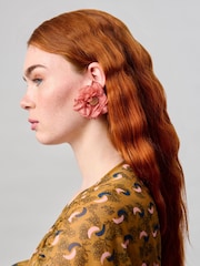 Aela Pink Fabric Ruched Flower Stud Earrings - Image 3 of 3