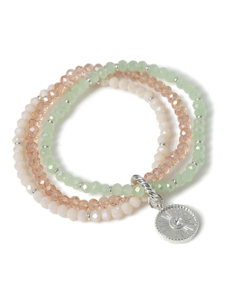 Aela Green Pastel Beaded Stretch Multirow Bracelet - Image 1 of 2
