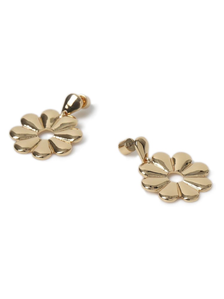 Aela Gold Tone Flower Drop Earrings - Image 2 of 2 Aela Gold Tone Flower Drop Earrings - Image 2 of 2