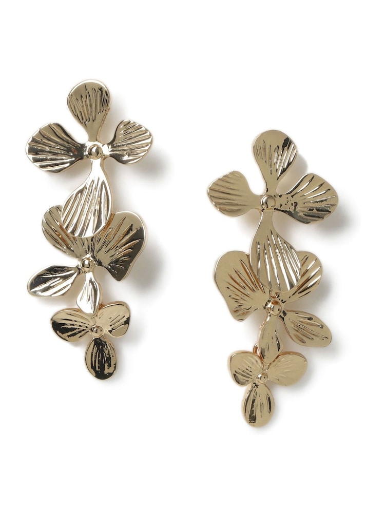 Aela Gold Tone Three Flower Drop Earrings - Image 1 of 1