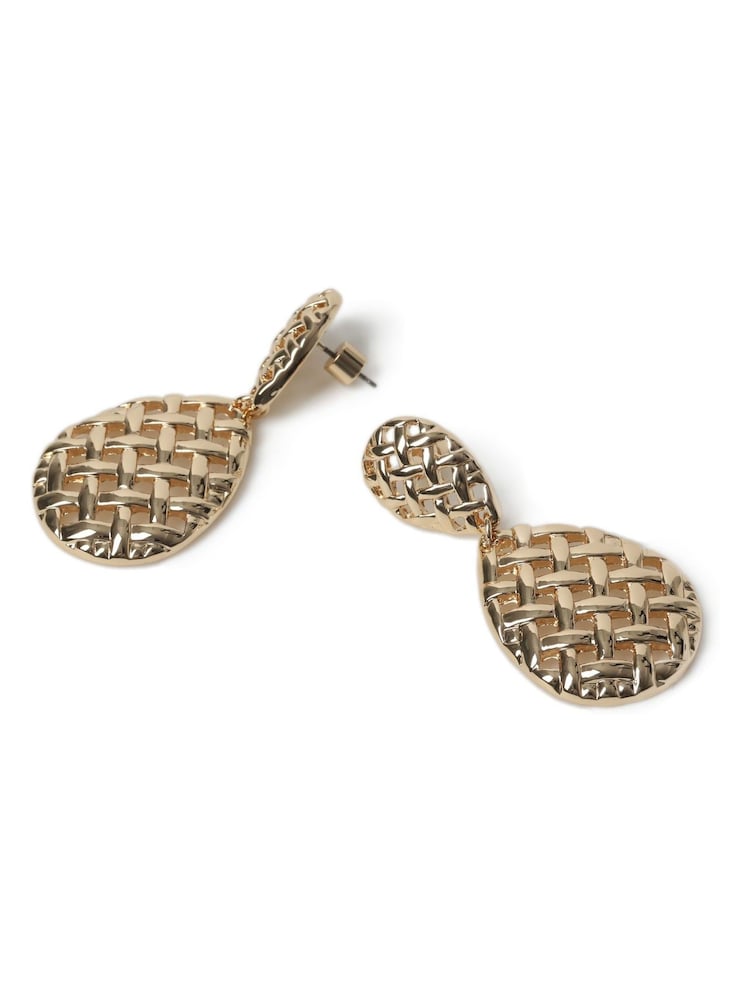 Aela Gold Tone Basket Weave Drop Earrings - Image 2 of 2