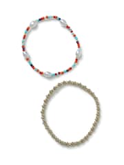 Aela Blue Multicolour Bead Stretch Anklet Set - Image 1 of 1