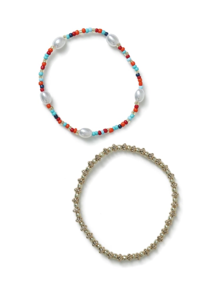 Aela Blue Multicolour Bead Stretch Anklet Set - Image 1 of 1