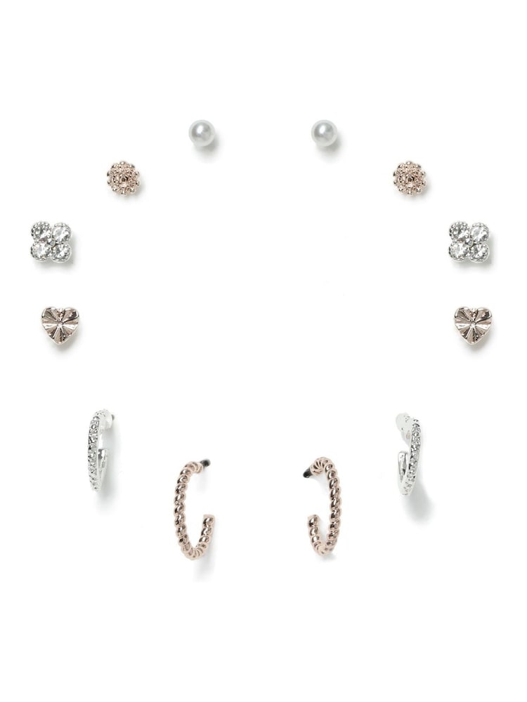 Aela Silver Tone/Rose Gold Tone Multipack Earrings - Image 1 of 2 Aela Silver Tone/Rose Gold Tone Multipack Earrings - Image 1 of 2