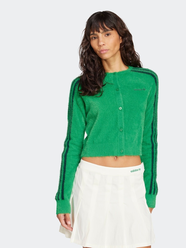 Verde - adidas Originals Fluffy 3-Stripes Cardigan - Imagen 1 de 6